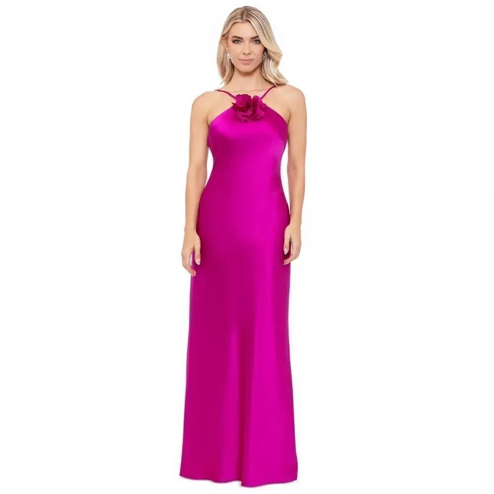 XSCAPE NWT SATIN ROSETTE DRESS IN MAGENTA SIZE 6 MSRP $285